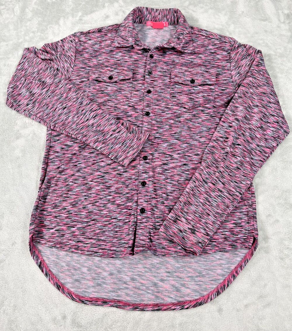Cowgirl Tuff Co Womens XL Pink Black Space Dye Western Long Sleeve Shirt Stretch